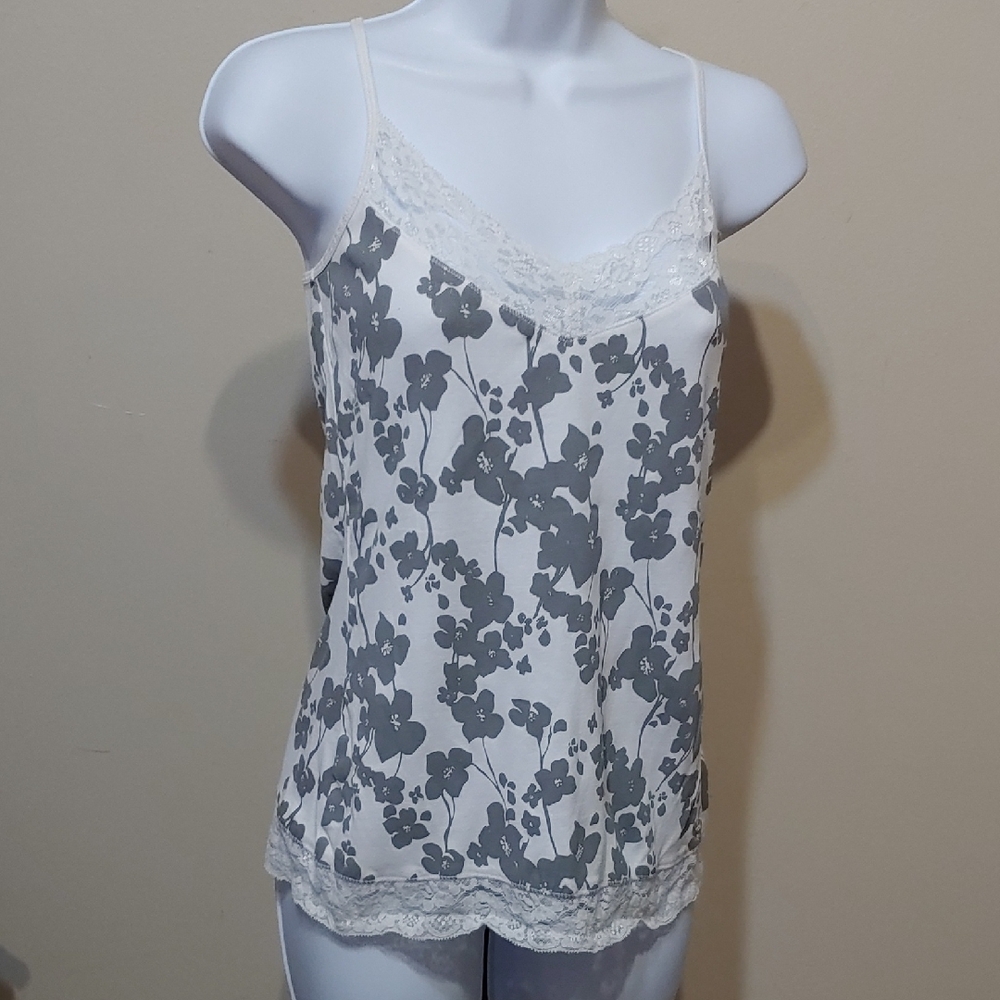 Esprit White and Gray Floral Camisole